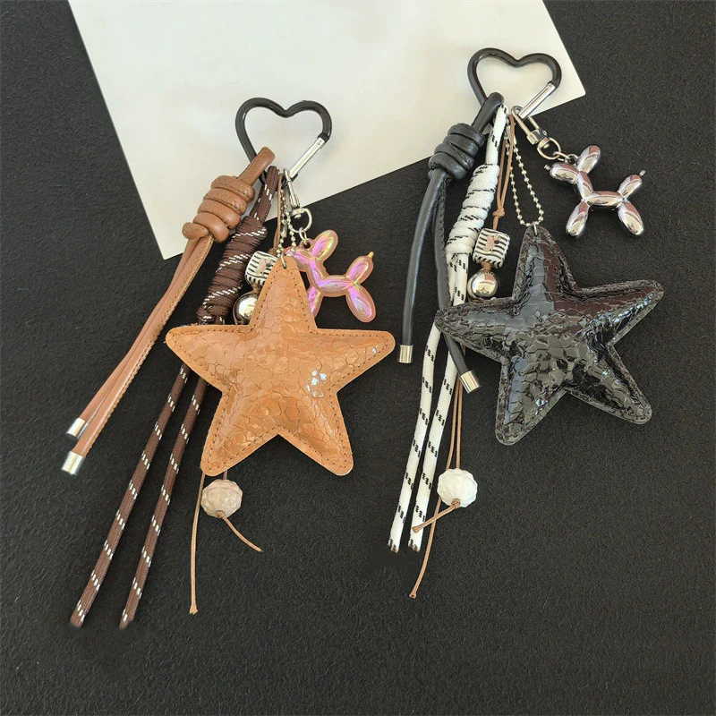 Fashion Starfish Keychain Cute Balloon Dog Leather Charm Women Maximalist Bag Ornaments Accessories Braided Rope Keyring