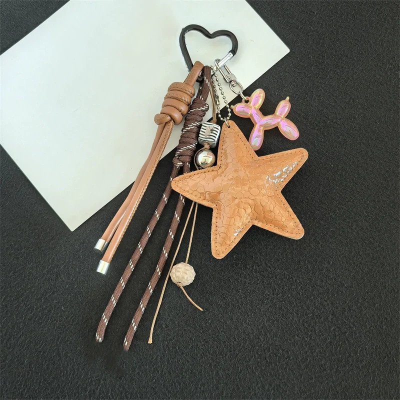 Fashion Starfish Keychain Cute Balloon Dog Leather Charm Women Maximalist Bag Ornaments Accessories Braided Rope Keyring