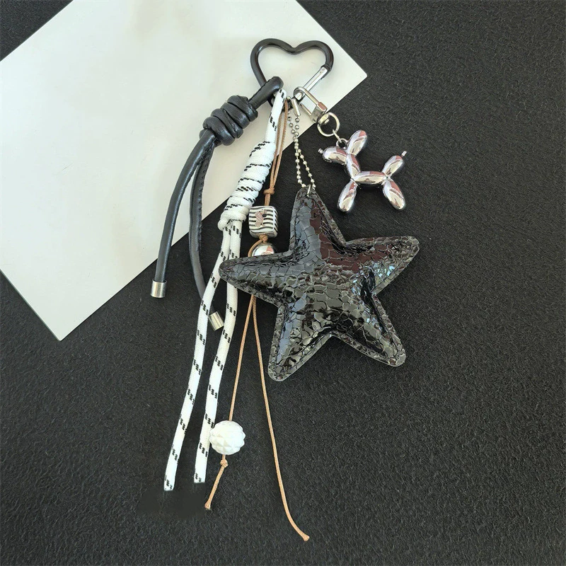 Fashion Starfish Keychain Cute Balloon Dog Leather Charm Women Maximalist Bag Ornaments Accessories Braided Rope Keyring