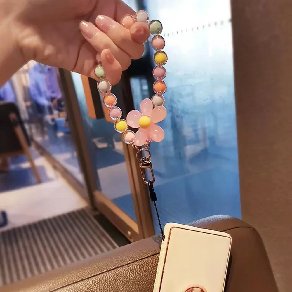 Phone Anti-lost Lanyard Key Short Wrist Pendant Colorful Macaron Round Bead Pendant Women's Hand-held Chain Mobile Phone Lanyard