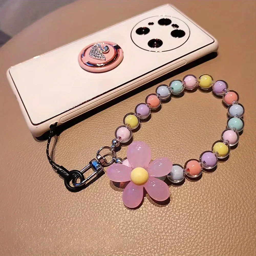 Phone Anti-lost Lanyard Key Short Wrist Pendant Colorful Macaron Round Bead Pendant Women's Hand-held Chain Mobile Phone Lanyard