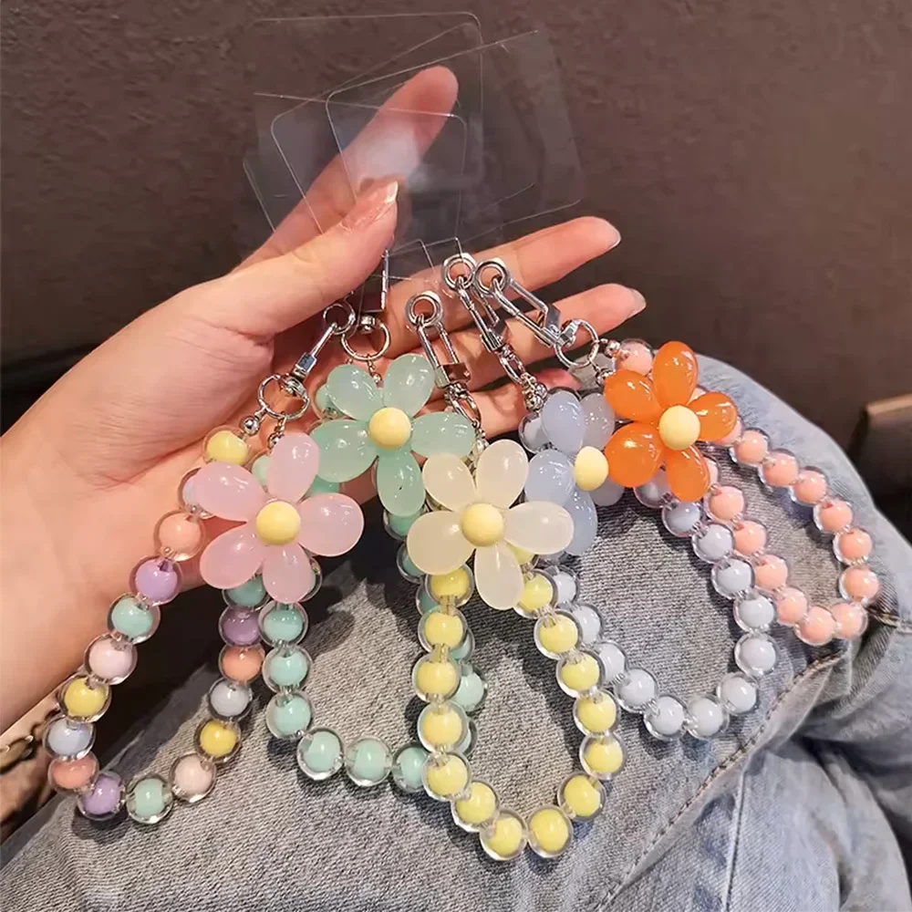 Phone Anti-lost Lanyard Key Short Wrist Pendant Colorful Macaron Round Bead Pendant Women's Hand-held Chain Mobile Phone Lanyard