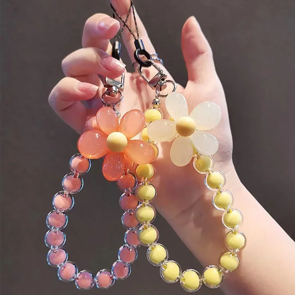 Phone Anti-lost Lanyard Key Short Wrist Pendant Colorful Macaron Round Bead Pendant Women's Hand-held Chain Mobile Phone Lanyard