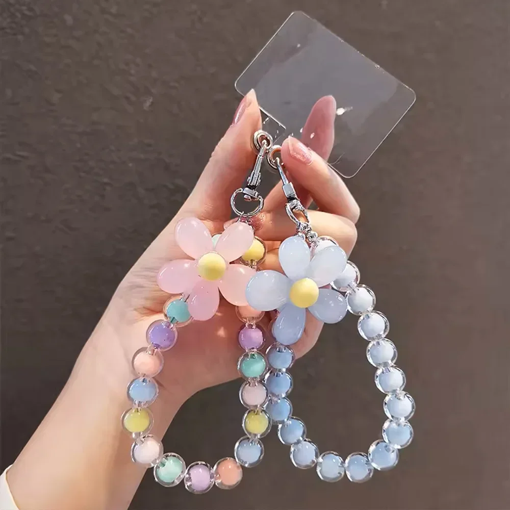 Phone Anti-lost Lanyard Key Short Wrist Pendant Colorful Macaron Round Bead Pendant Women's Hand-held Chain Mobile Phone Lanyard