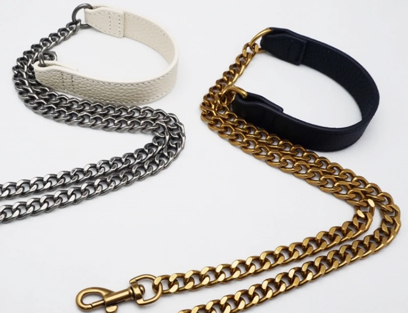Women Bag Chain Shoulder Bag Leather Straps Metal Chains with Leather Vintage Bag Handle Chic Handbag New DIY Accessories