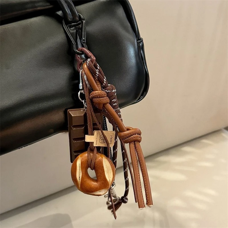 Autumn And Winter Brown Lovely Alkali Bread Korean Ins Bag Pendant Chocolate Climbing Rope key Chain Decorative Chain Hand
