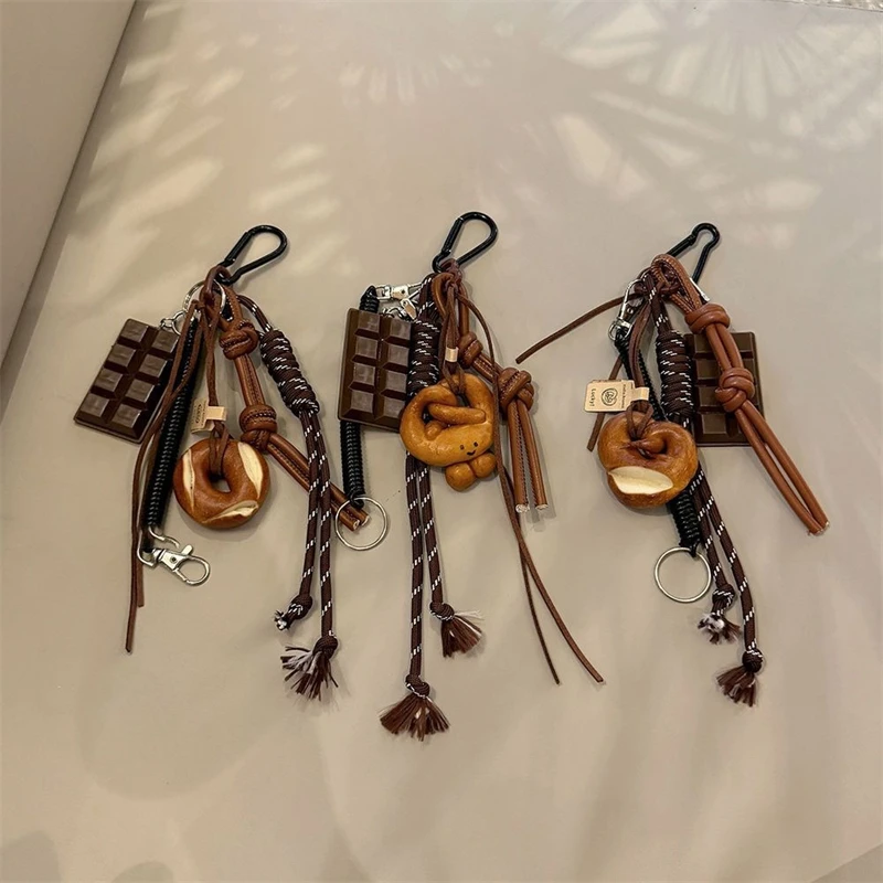 Autumn And Winter Brown Lovely Alkali Bread Korean Ins Bag Pendant Chocolate Climbing Rope key Chain Decorative Chain Hand