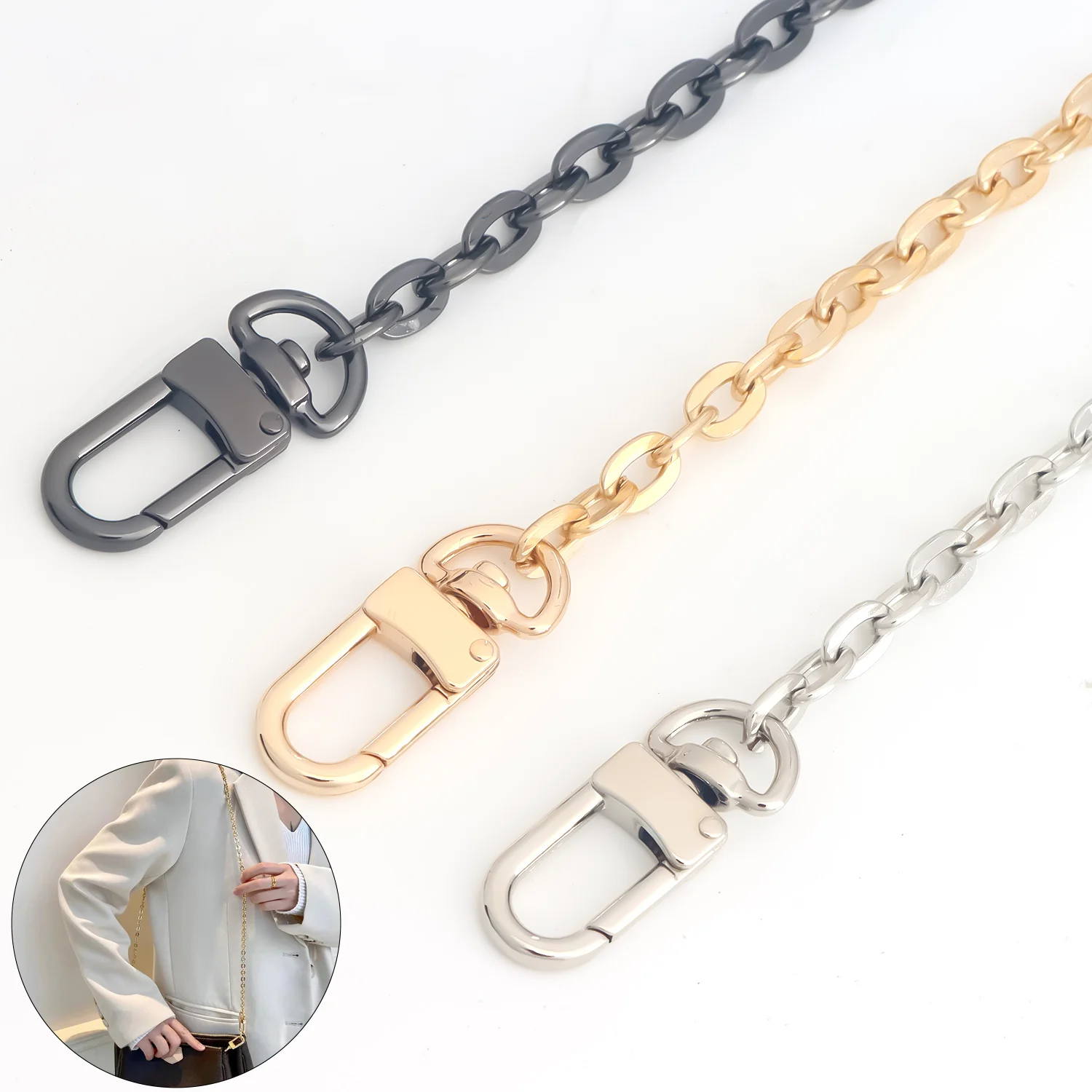 Purse Chain Strap Crossbody Chain Shoulder Bag Replacement Strap with Metal Buckles DIY Purse Making