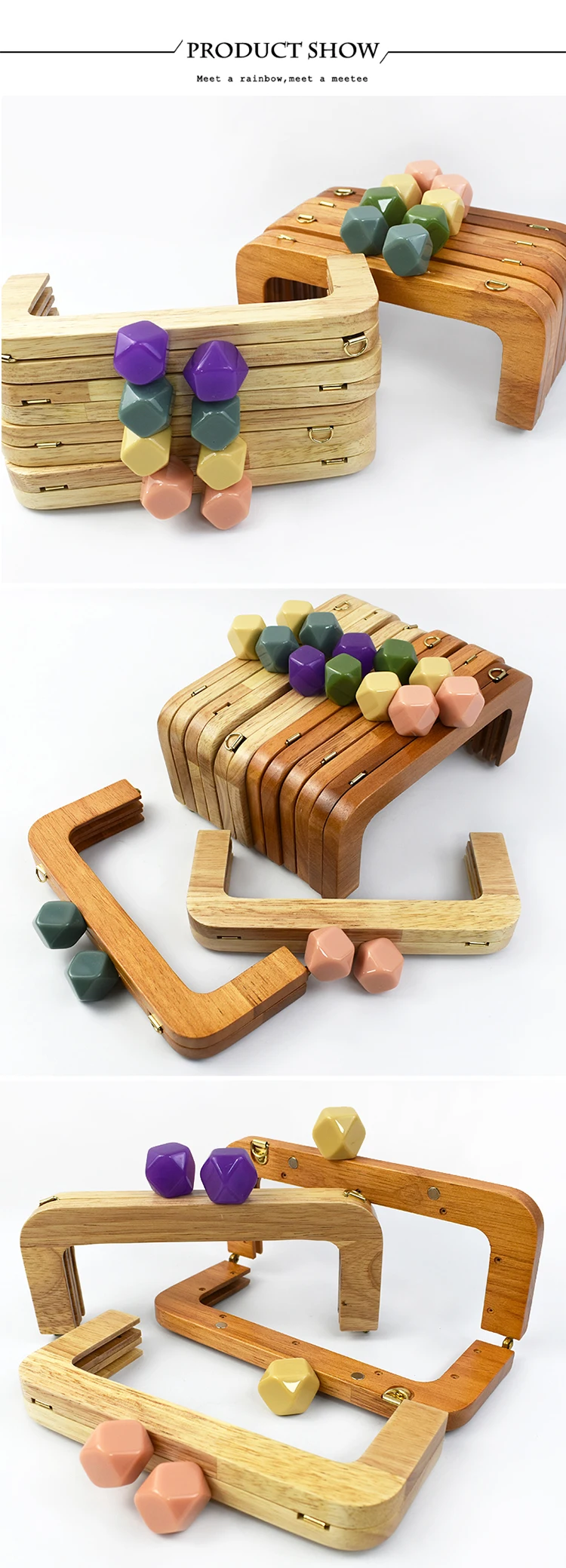 Deepeel 20cm Wooden Purse Frame Handbag Handles Women Woven Bags Wallet Clamp Handmade Closure Brackets DIY Bag Accessories