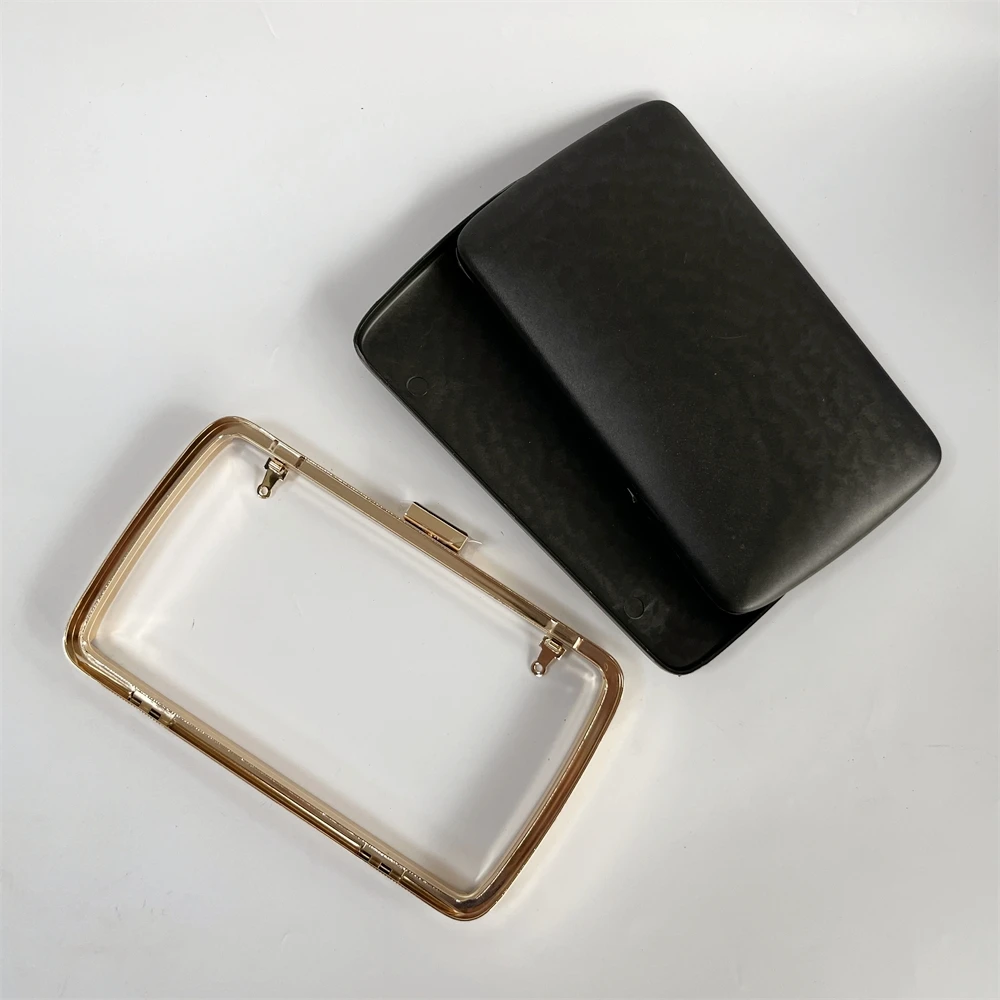 Metal Box Purse Frame Women DIY Clutch Handmade Plastic Parts Square Wallet Bag Clasp Evening Bag Frame Handles with Buckels
