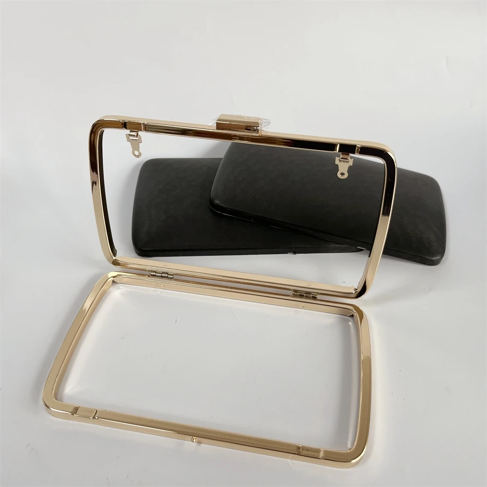 Metal Box Purse Frame Women DIY Clutch Handmade Plastic Parts Square Wallet Bag Clasp Evening Bag Frame Handles with Buckels