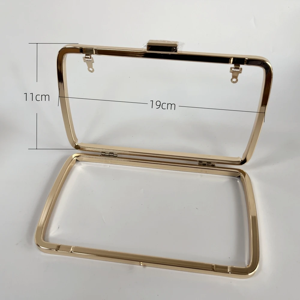 Metal Box Purse Frame Women DIY Clutch Handmade Plastic Parts Square Wallet Bag Clasp Evening Bag Frame Handles with Buckels