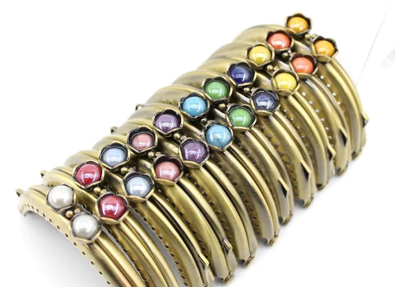 1PCS 8.5cm Pearl Beads Antique Bronze Metal Purse Frame Handle for Clutch Bag Handbag Accessories Making sewing Kiss Clasp Lock
