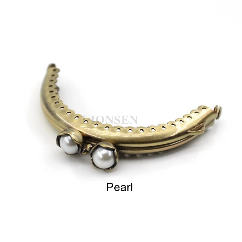 1PCS 8.5cm Pearl Beads Antique Bronze Metal Purse Frame Handle for Clutch Bag Handbag Accessories Making sewing Kiss Clasp Lock
