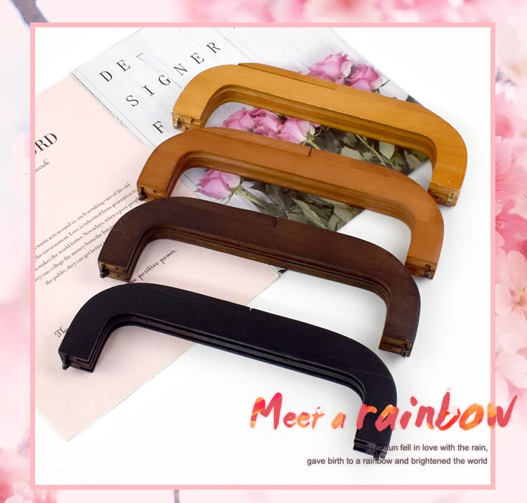1Pc 25cm Square Wooden Bags Handle for Handbag Purse Frame Closure Clip Kiss Clasp DIY Handmade Sewing Brackets Bag Accessories
