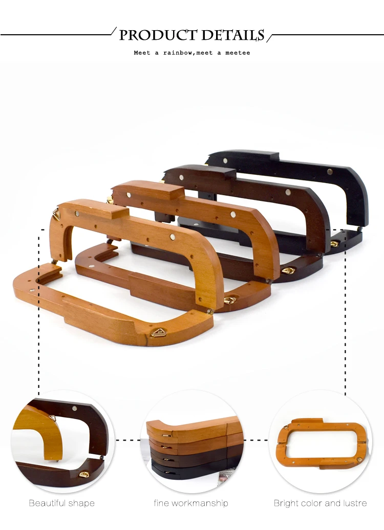 1Pc 25cm Square Wooden Bags Handle for Handbag Purse Frame Closure Clip Kiss Clasp DIY Handmade Sewing Brackets Bag Accessories
