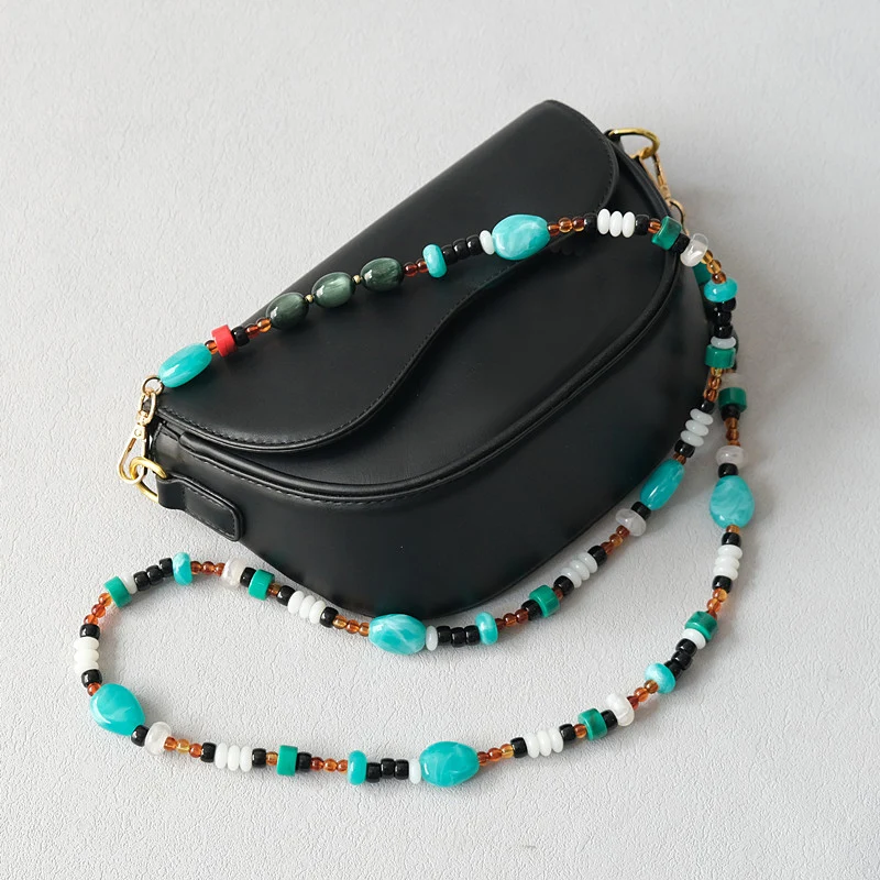 New Fashion Woman Bag Accessory Detachable Vintage Blue Bead Chain Acrylic Bag Rope Strap Women Handbag Shoulder Handle Chain