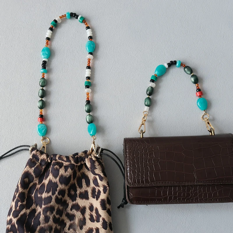 New Fashion Woman Bag Accessory Detachable Vintage Blue Bead Chain Acrylic Bag Rope Strap Women Handbag Shoulder Handle Chain