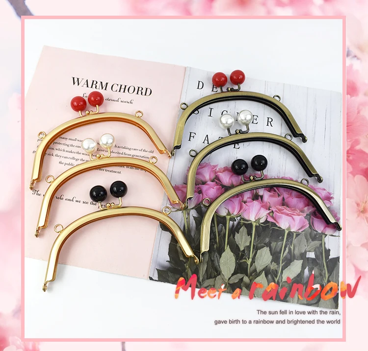 1/2/5Pcs 16.5cm Bead Metal Bags Handle Women's Handbag Purse Frame Wallet Kiss Clasp DIY Handmade Sewing Bracket Bag Accessories