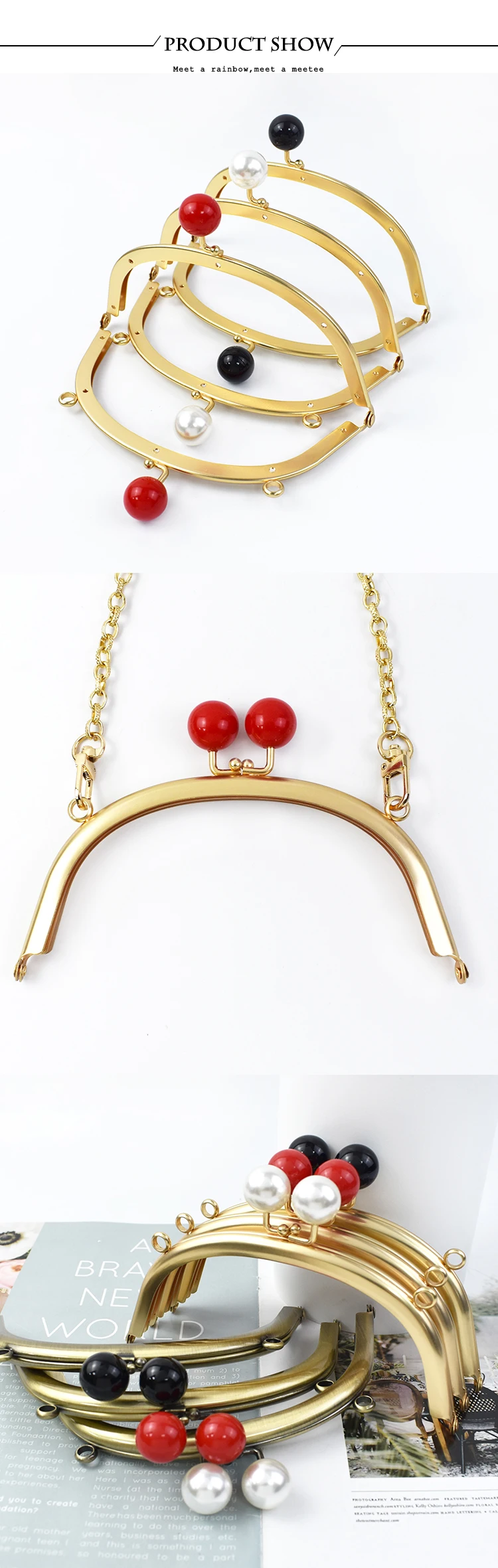 1/2/5Pcs 16.5cm Bead Metal Bags Handle Women's Handbag Purse Frame Wallet Kiss Clasp DIY Handmade Sewing Bracket Bag Accessories