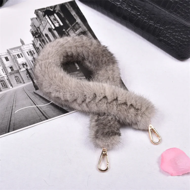 Besfilin Genuine Mink Fur Bag Strap Hand Woven Metal Handle Shoulder Chain Replacement Multi-Purpose Luxury Fashion Accessory