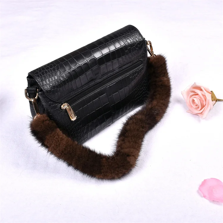 Besfilin Genuine Mink Fur Bag Strap Hand Woven Metal Handle Shoulder Chain Replacement Multi-Purpose Luxury Fashion Accessory