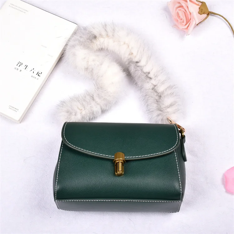 Besfilin Genuine Mink Fur Bag Strap Hand Woven Metal Handle Shoulder Chain Replacement Multi-Purpose Luxury Fashion Accessory