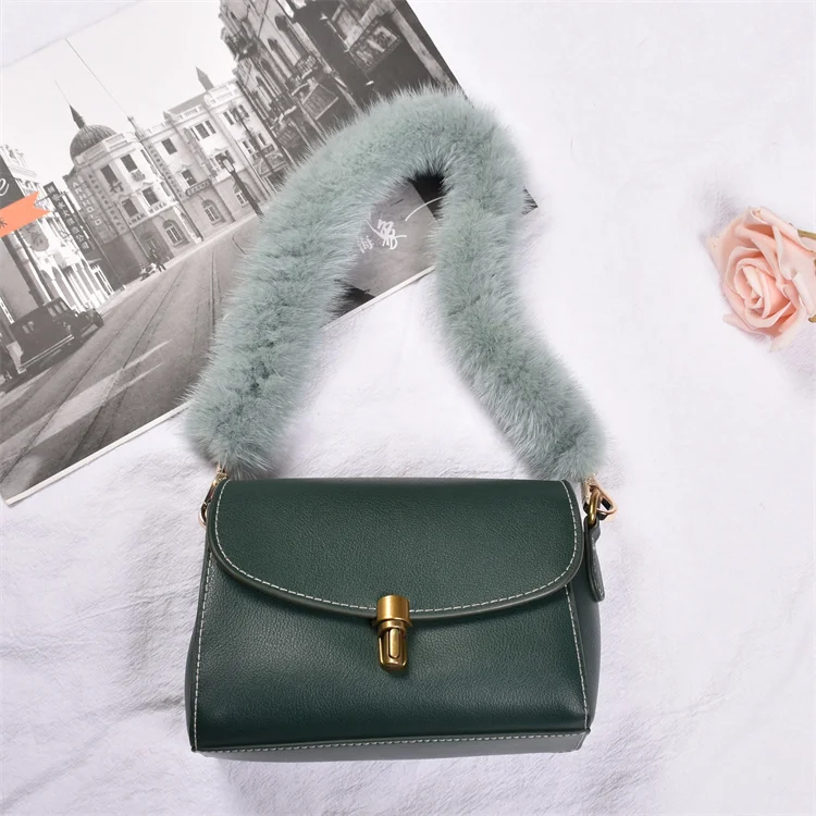 Besfilin Genuine Mink Fur Bag Strap Hand Woven Metal Handle Shoulder Chain Replacement Multi-Purpose Luxury Fashion Accessory