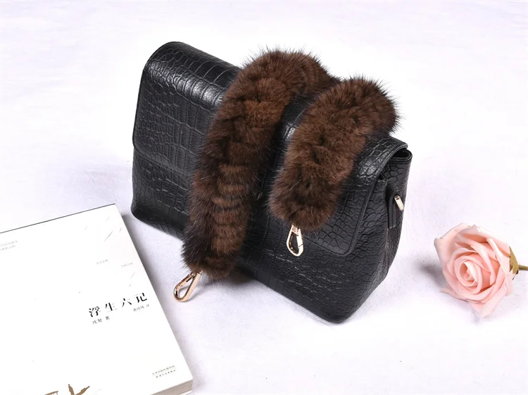 Besfilin Genuine Mink Fur Bag Strap Hand Woven Metal Handle Shoulder Chain Replacement Multi-Purpose Luxury Fashion Accessory