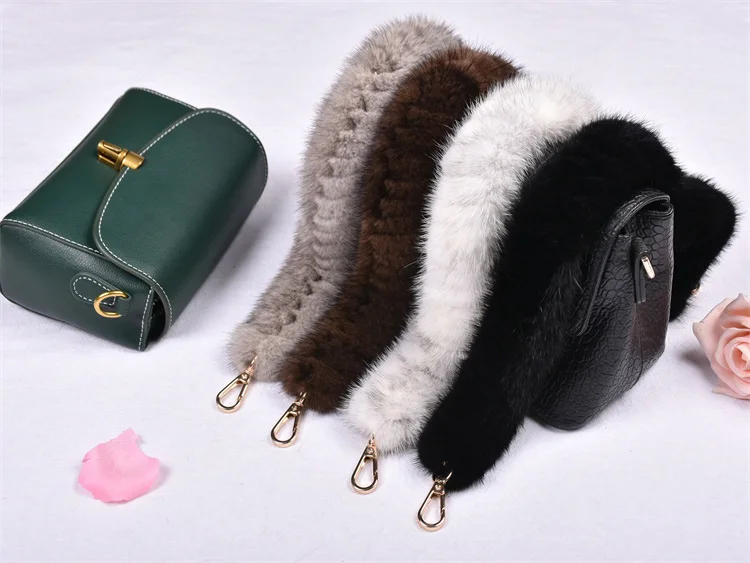 Besfilin Genuine Mink Fur Bag Strap Hand Woven Metal Handle Shoulder Chain Replacement Multi-Purpose Luxury Fashion Accessory