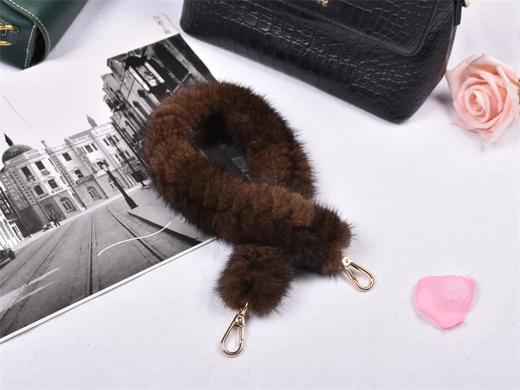 Besfilin Genuine Mink Fur Bag Strap Hand Woven Metal Handle Shoulder Chain Replacement Multi-Purpose Luxury Fashion Accessory