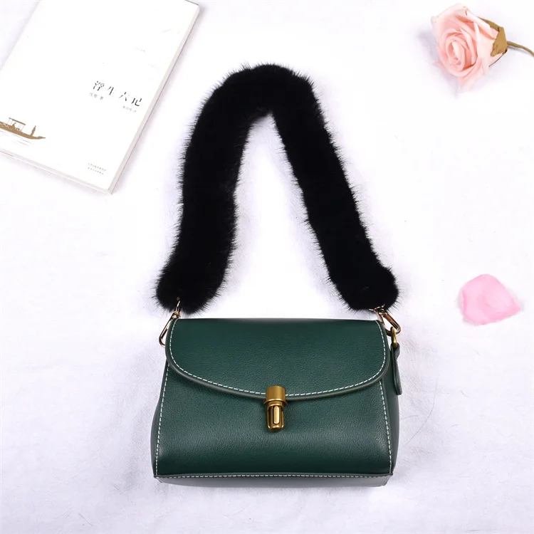 Besfilin Genuine Mink Fur Bag Strap Hand Woven Metal Handle Shoulder Chain Replacement Multi-Purpose Luxury Fashion Accessory