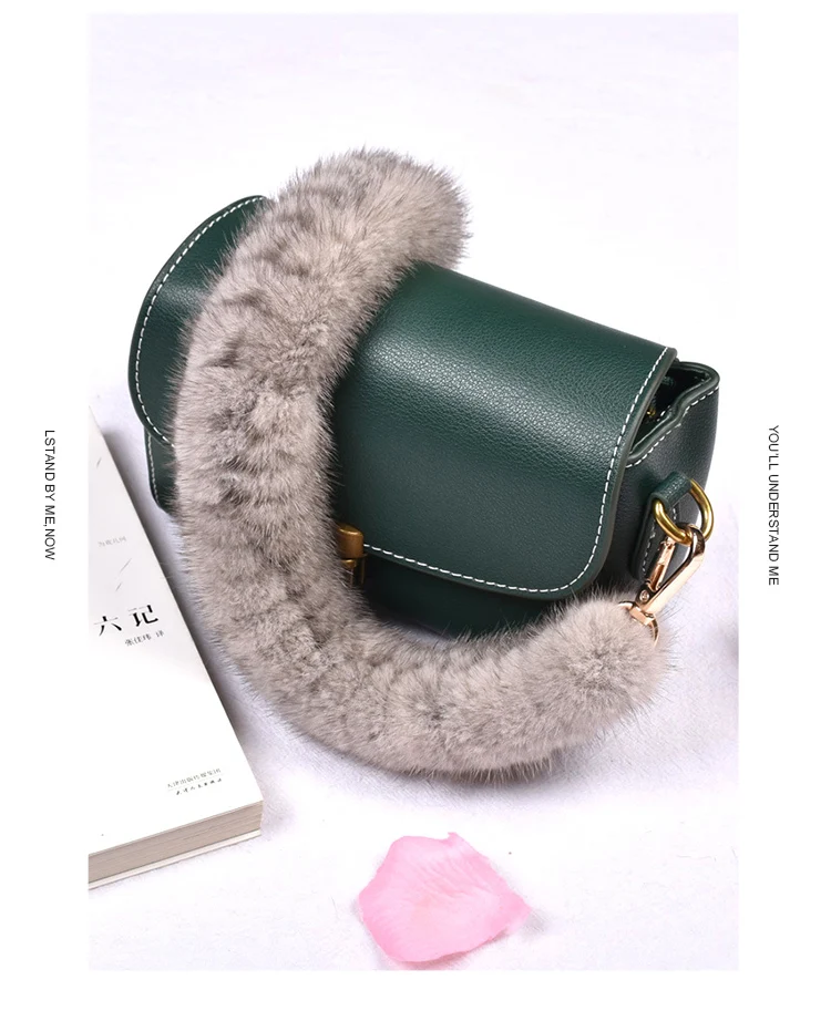 Besfilin Genuine Mink Fur Bag Strap Hand Woven Metal Handle Shoulder Chain Replacement Multi-Purpose Luxury Fashion Accessory