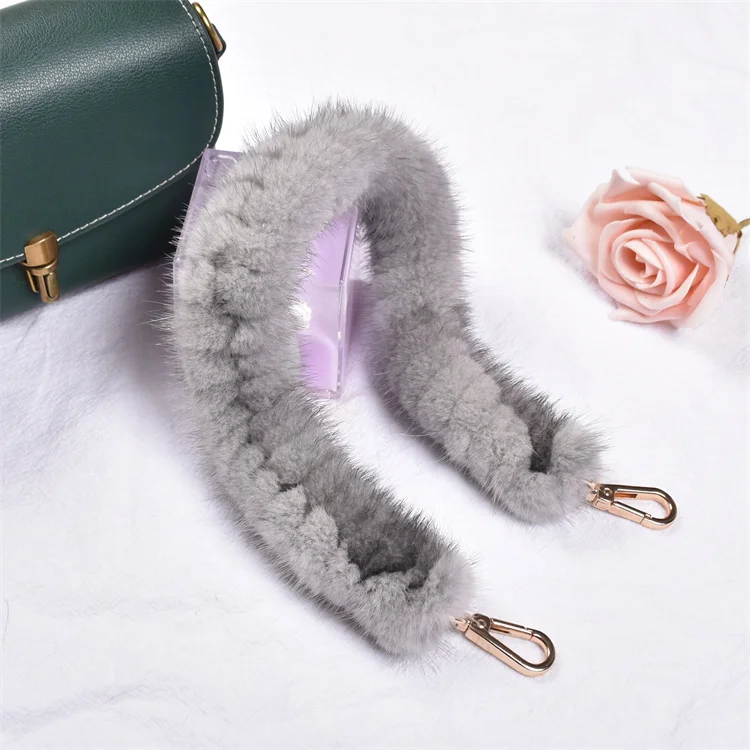 Besfilin Genuine Mink Fur Bag Strap Hand Woven Metal Handle Shoulder Chain Replacement Multi-Purpose Luxury Fashion Accessory