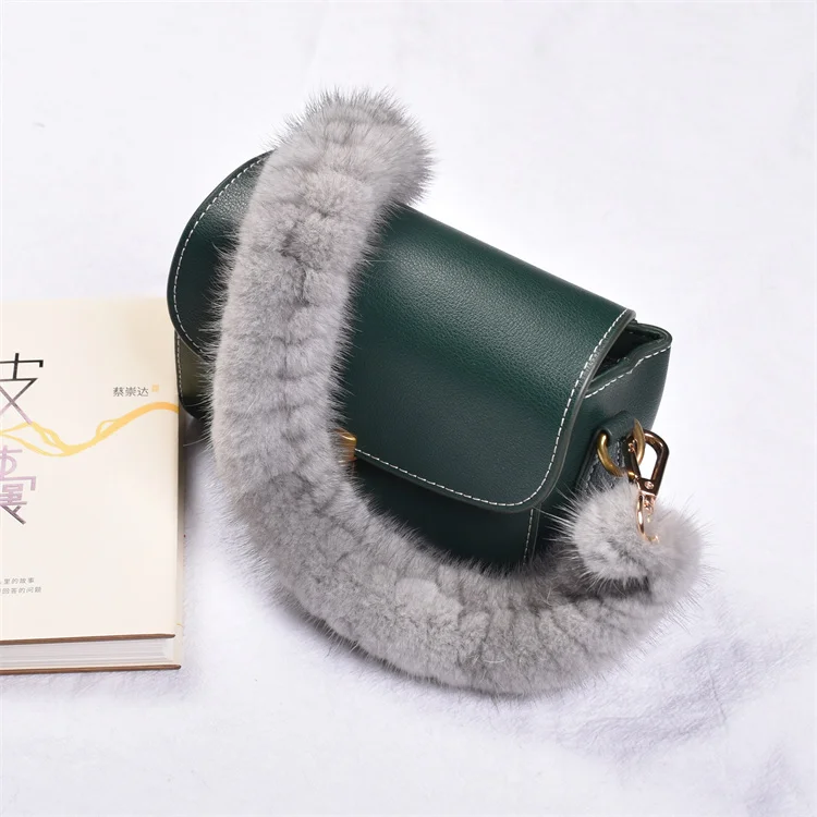 Besfilin Genuine Mink Fur Bag Strap Hand Woven Metal Handle Shoulder Chain Replacement Multi-Purpose Luxury Fashion Accessory