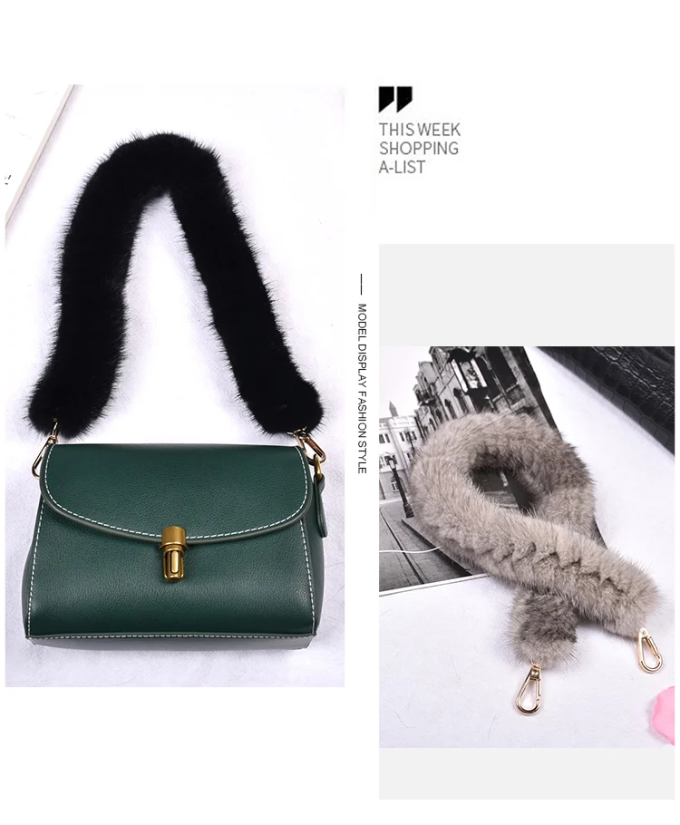 Besfilin Genuine Mink Fur Bag Strap Hand Woven Metal Handle Shoulder Chain Replacement Multi-Purpose Luxury Fashion Accessory