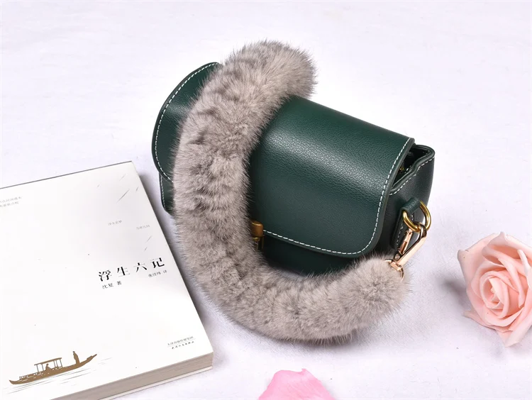 Besfilin Genuine Mink Fur Bag Strap Hand Woven Metal Handle Shoulder Chain Replacement Multi-Purpose Luxury Fashion Accessory