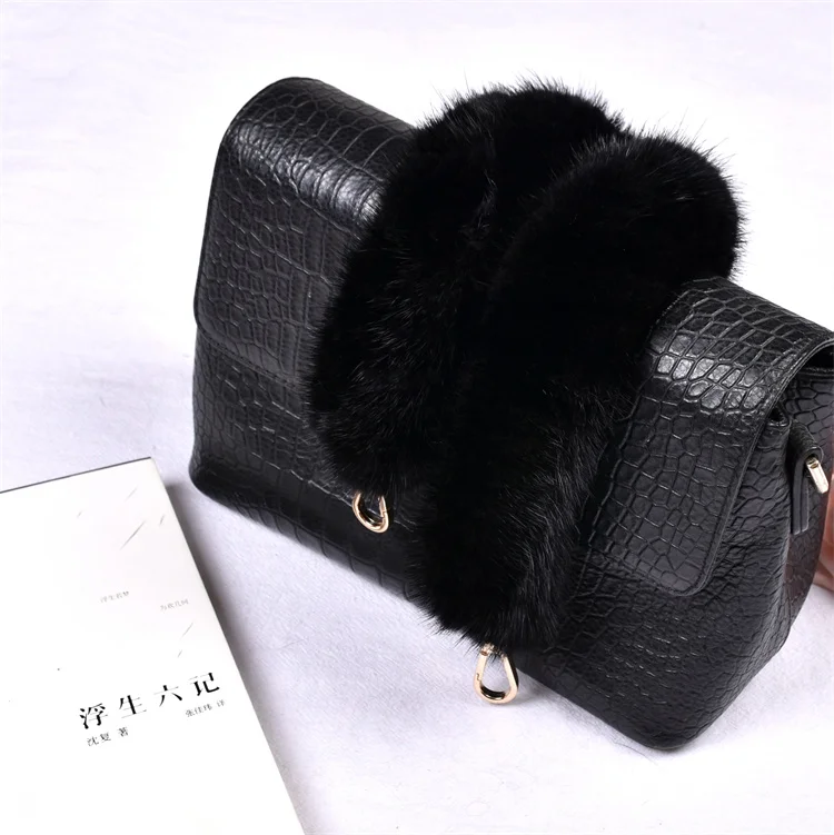 Besfilin Genuine Mink Fur Bag Strap Hand Woven Metal Handle Shoulder Chain Replacement Multi-Purpose Luxury Fashion Accessory