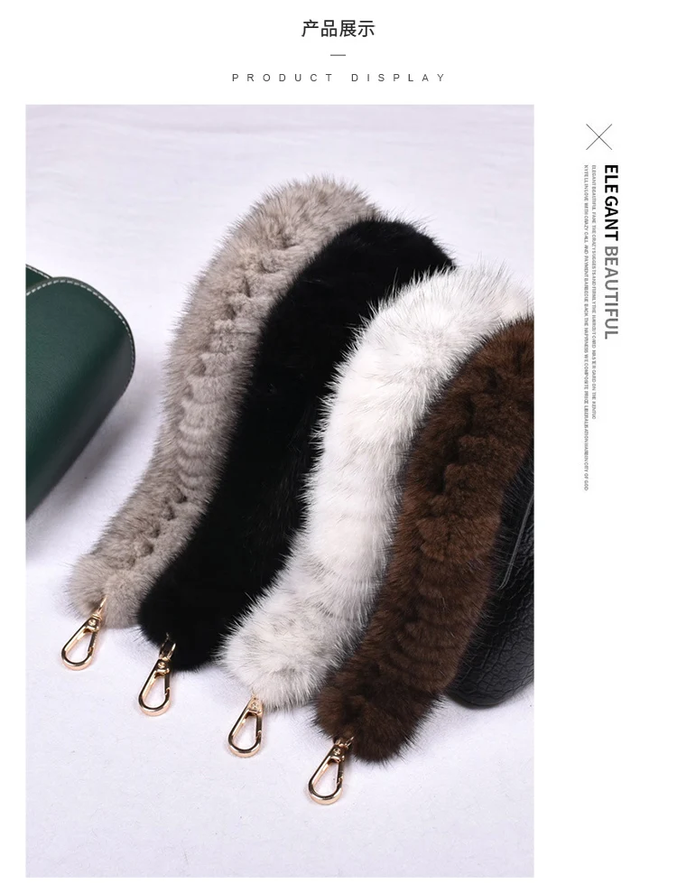 Besfilin Genuine Mink Fur Bag Strap Hand Woven Metal Handle Shoulder Chain Replacement Multi-Purpose Luxury Fashion Accessory