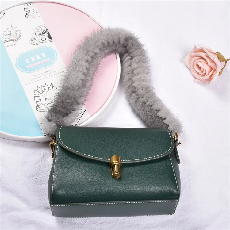 Besfilin Genuine Mink Fur Bag Strap Hand Woven Metal Handle Shoulder Chain Replacement Multi-Purpose Luxury Fashion Accessory