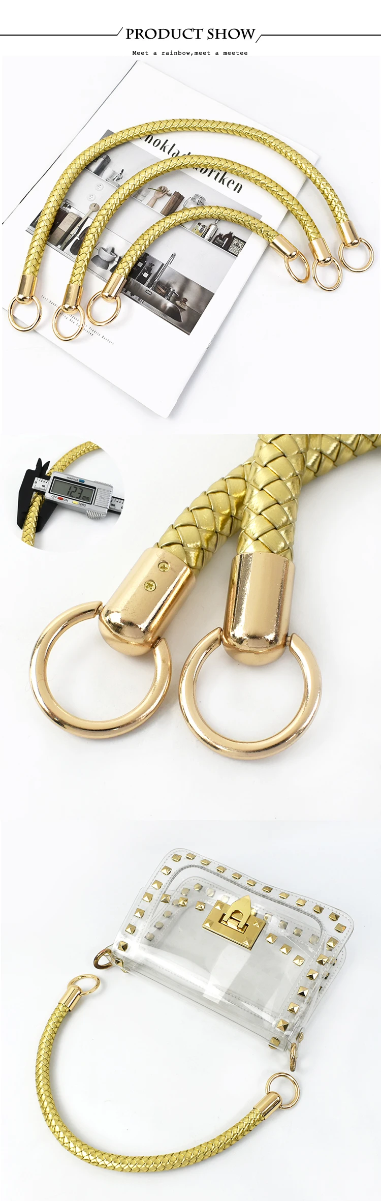 2Pcs Deepeel 25/40/50cm Fashion Leather PU Woven Bags Handle Women's Shoulder Bag Handbag Strap Purse DIY Replace Accessories