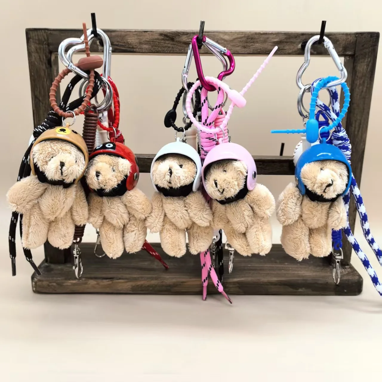 Cute DIY Pattern Helmet Bear Personalized keychain Cartoon Animal Charm Bag Design Bag Accessories Rope Hanging Accessories