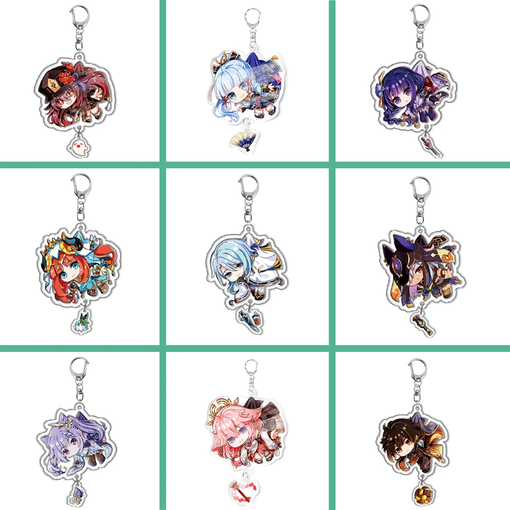 Genshin Impact Raiden Nahida Keqing Klee Lumine Cartoon Keychain Acrylic Keyring Boys Girls Bag Tag