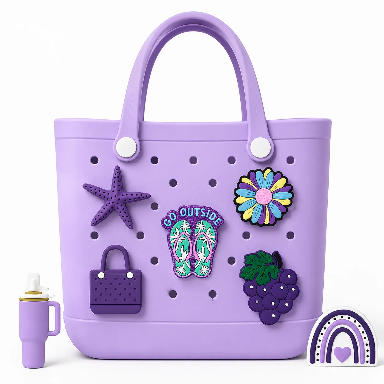 1/10pcs Purple Summer Beach Theme Bag Charms Set DIY Decorative Pins Starfish Flip Flops Grapes Fashion Tote Handbag Accessories