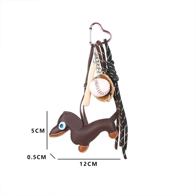 1PC Mens And Womens Pendants Vintage Brown Autumn And Winter Leather Sausage Dog For Mobile Phone Bags Keychain