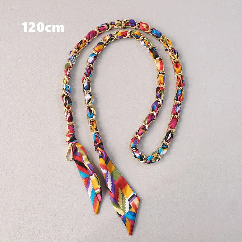 New Fashion Spring Woman Handbag Accessory Chains Detachable Long Crossbody Print Cute Silk Strap Women DIY Chain Bag Handles