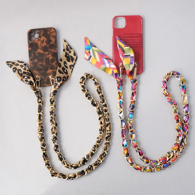 New Fashion Spring Woman Handbag Accessory Chains Detachable Long Crossbody Print Cute Silk Strap Women DIY Chain Bag Handles