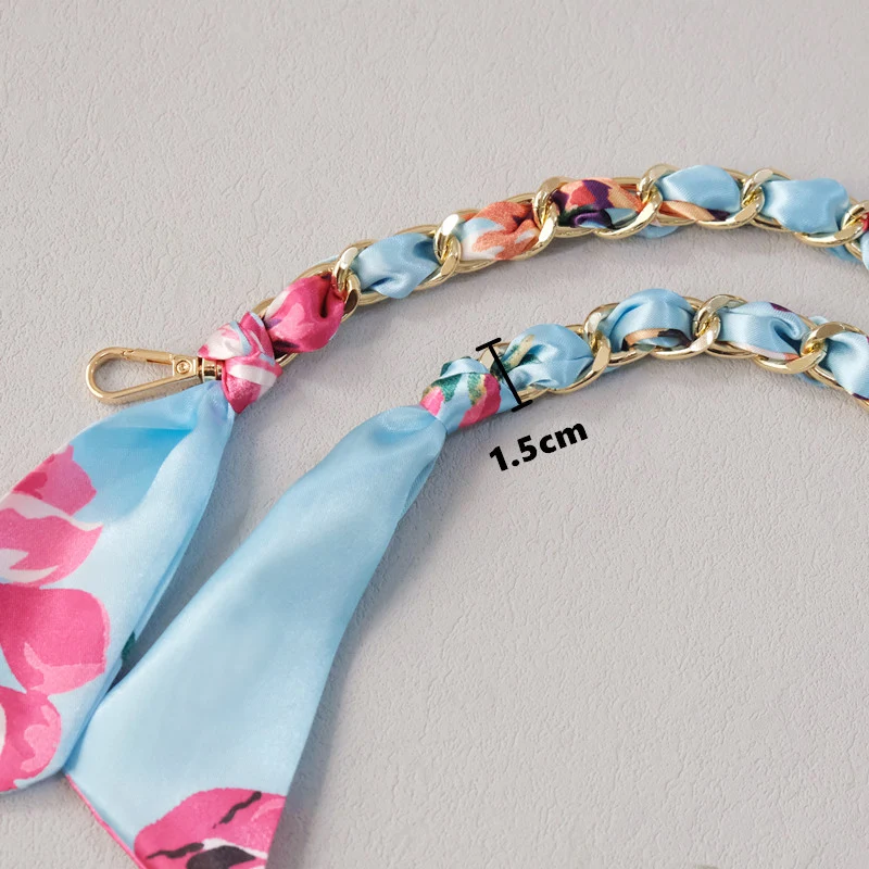 New Fashion Spring Woman Handbag Accessory Chains Detachable Long Crossbody Print Cute Silk Strap Women DIY Chain Bag Handles