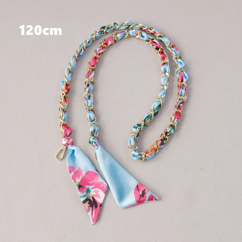 New Fashion Spring Woman Handbag Accessory Chains Detachable Long Crossbody Print Cute Silk Strap Women DIY Chain Bag Handles