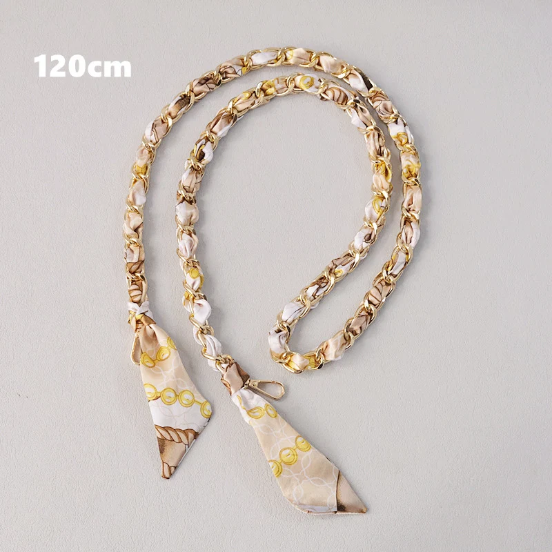 New Fashion Spring Woman Handbag Accessory Chains Detachable Long Crossbody Print Cute Silk Strap Women DIY Chain Bag Handles